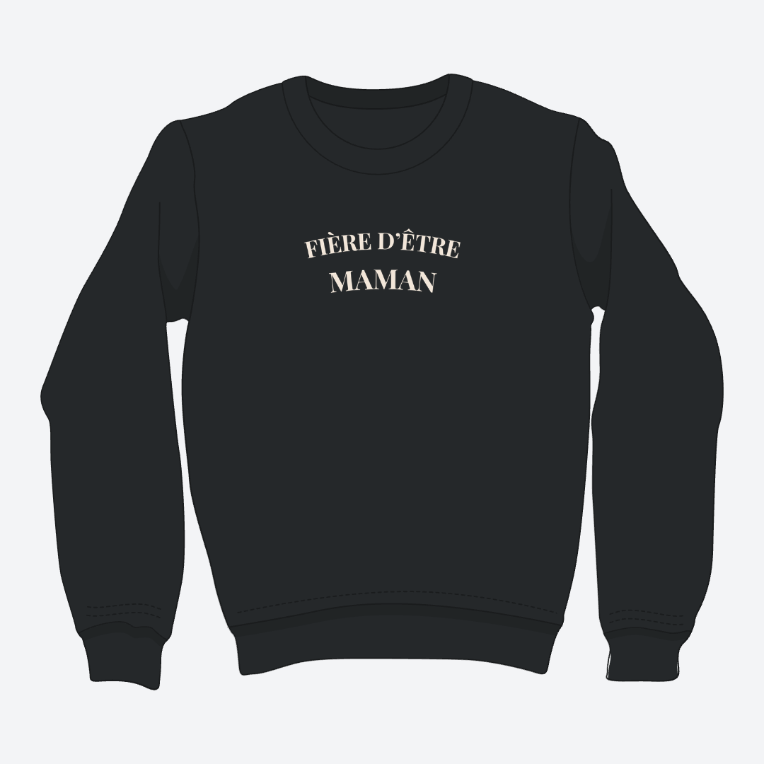 Crewneck noir avec écriture fière d'être maman