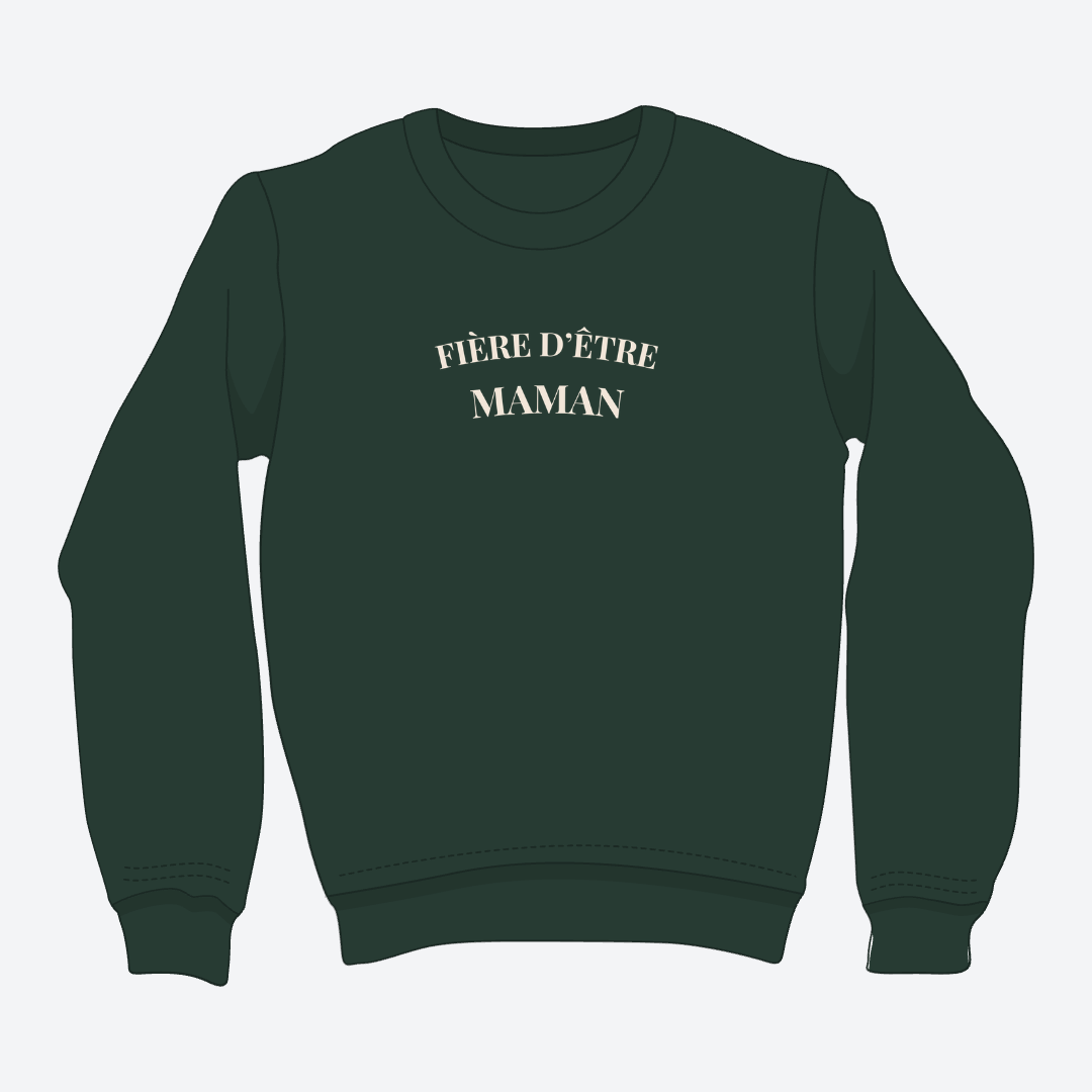 Crewneck vert for¸et avec écriture fière d'être maman